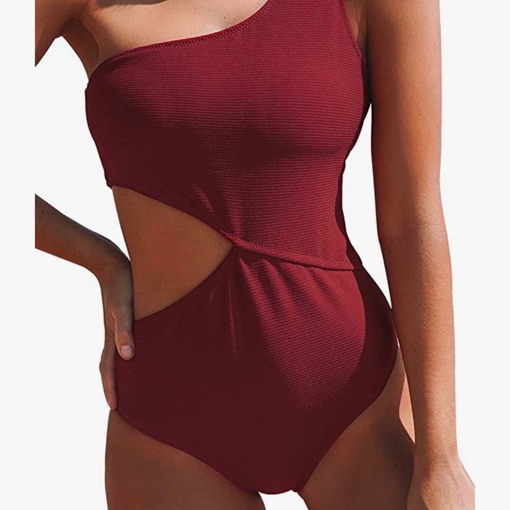 Cupshe One Piece One Shoulder Cut Out Ribbed Swimsuit
